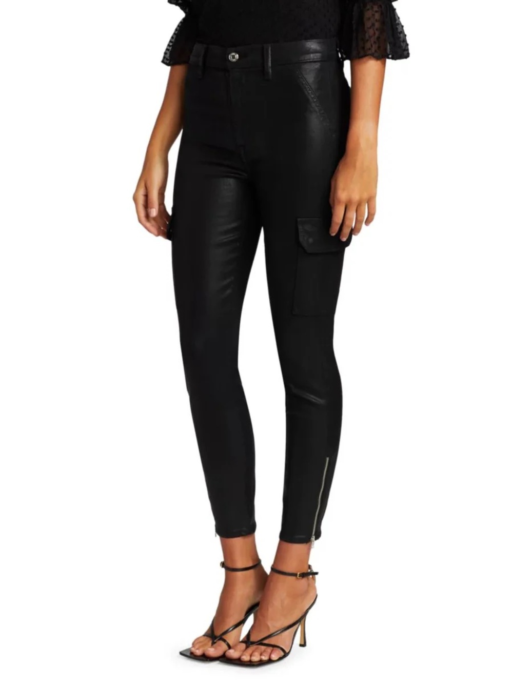 NWT 7 For All Mankind Skinny Cargo Black Coated Demin Pants